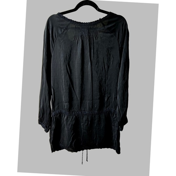 Johnny Was Embroidered Blouse Tunic Drawstring Waist Long Sleeve Black Size S - Picture 2 of 7
